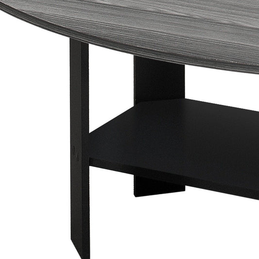 Set of Three 36" Gray And Black Wood Coffee Table With Shelf HomeRoots