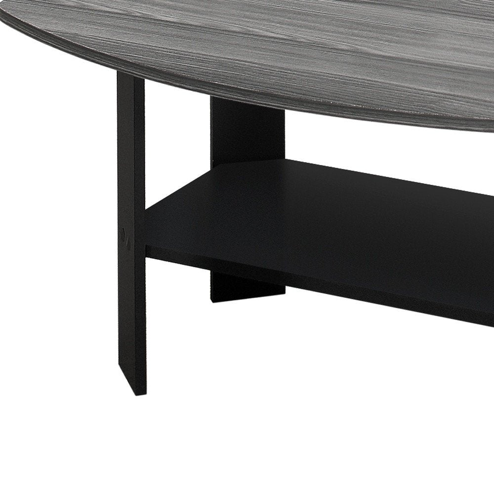 Set of Three 36" Gray And Black Wood Coffee Table With Shelf HomeRoots