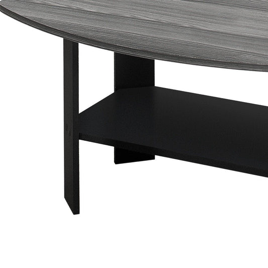 Set of Three 36" Gray And Black Wood Coffee Table With Shelf HomeRoots