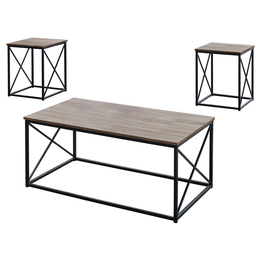 Set of Three 42" Beige And Black Metal Coffee Table - FurniFindUSA