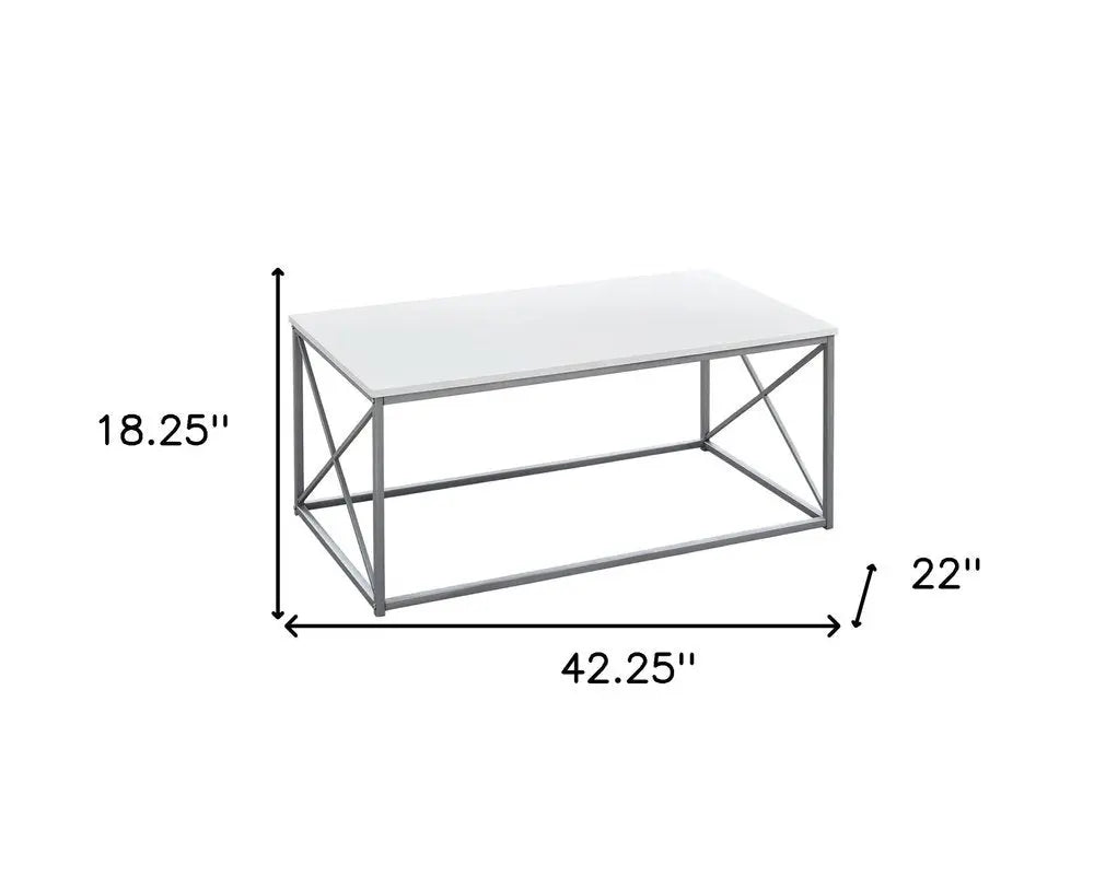 Set of Three 42" White And Silver Metal Coffee Table HomeRoots