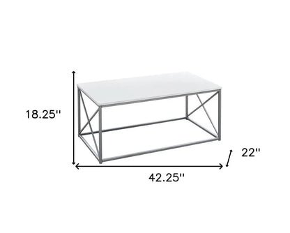Set of Three 42" White And Silver Metal Coffee Table HomeRoots