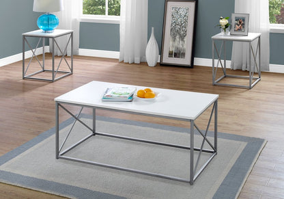 Set of Three 42" White And Silver Metal Coffee Table HomeRoots