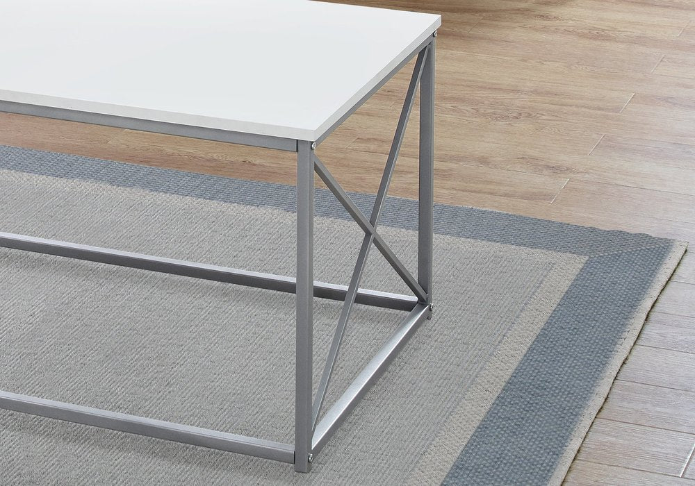 Set of Three 42" White And Silver Metal Coffee Table HomeRoots