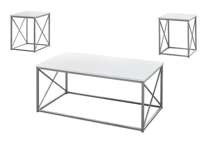 Set of Three 42" White And Silver Metal Coffee Table HomeRoots