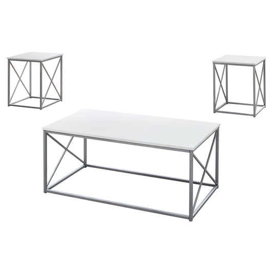 White Silver Metal Table Set - 3Pcs Set - FurniFindUSA