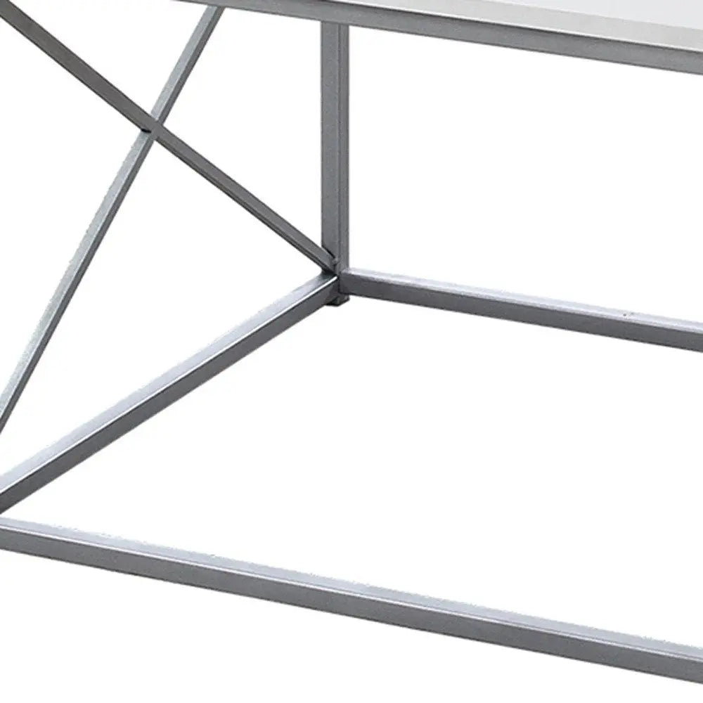 Set of Three 42" White And Silver Metal Coffee Table HomeRoots