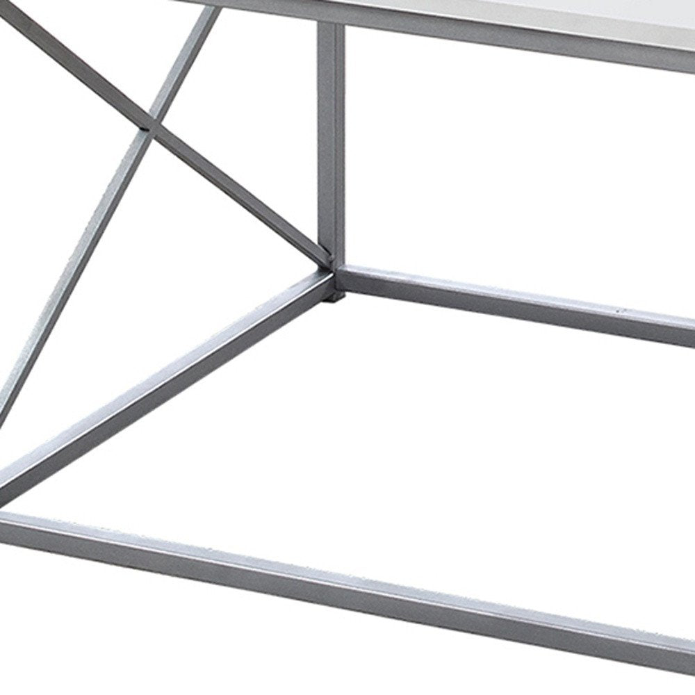 Set of Three 42" White And Silver Metal Coffee Table HomeRoots