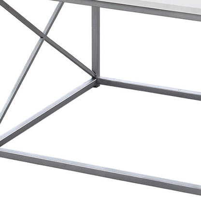 Set of Three 42" White And Silver Metal Coffee Table HomeRoots