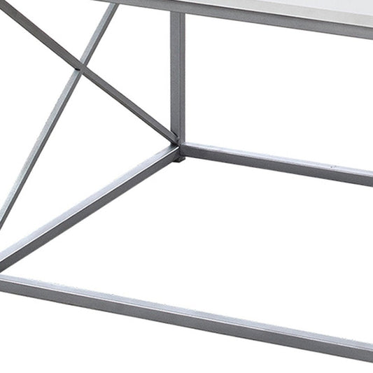 Set of Three 42" White And Silver Metal Coffee Table HomeRoots