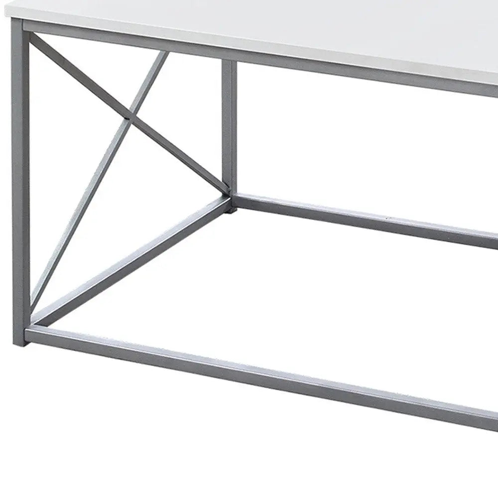 Set of Three 42" White And Silver Metal Coffee Table HomeRoots