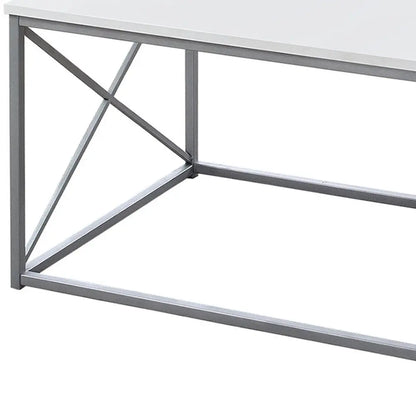 Set of Three 42" White And Silver Metal Coffee Table HomeRoots