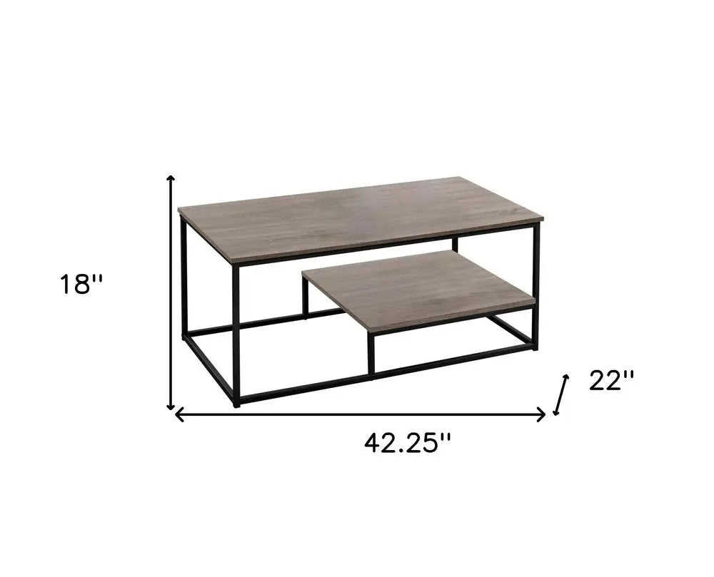 Set of Three 42" Taupe And Black Metal Coffee Table With Shelf HomeRoots