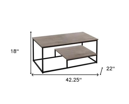 Set of Three 42" Taupe And Black Metal Coffee Table With Shelf HomeRoots