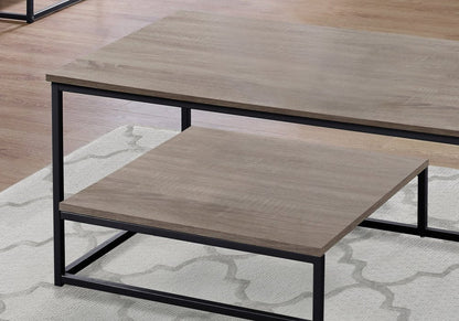 Set of Three 42" Taupe And Black Metal Coffee Table With Shelf HomeRoots
