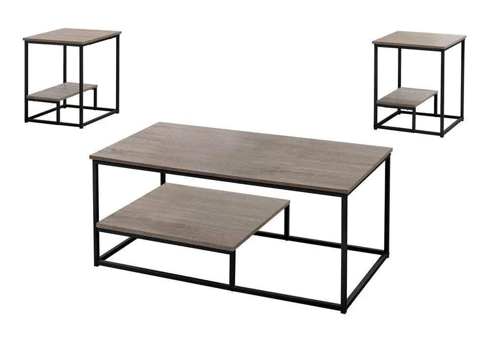 Set of Three 42" Taupe And Black Metal Coffee Table With Shelf HomeRoots