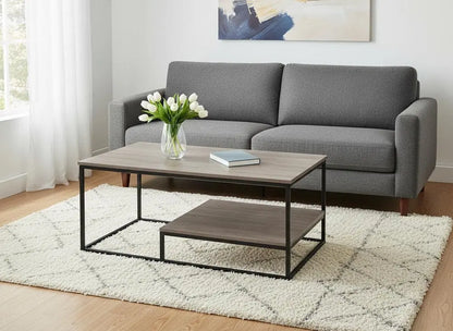 Set of Three 42" Taupe And Black Metal Coffee Table With Shelf HomeRoots