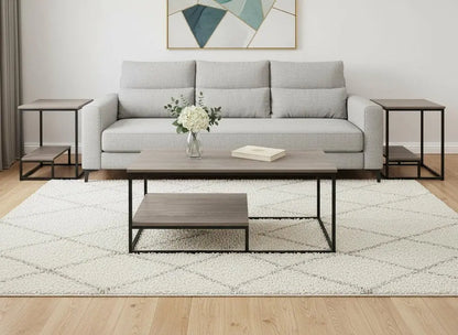 Set of Three 42" Taupe And Black Metal Coffee Table With Shelf HomeRoots