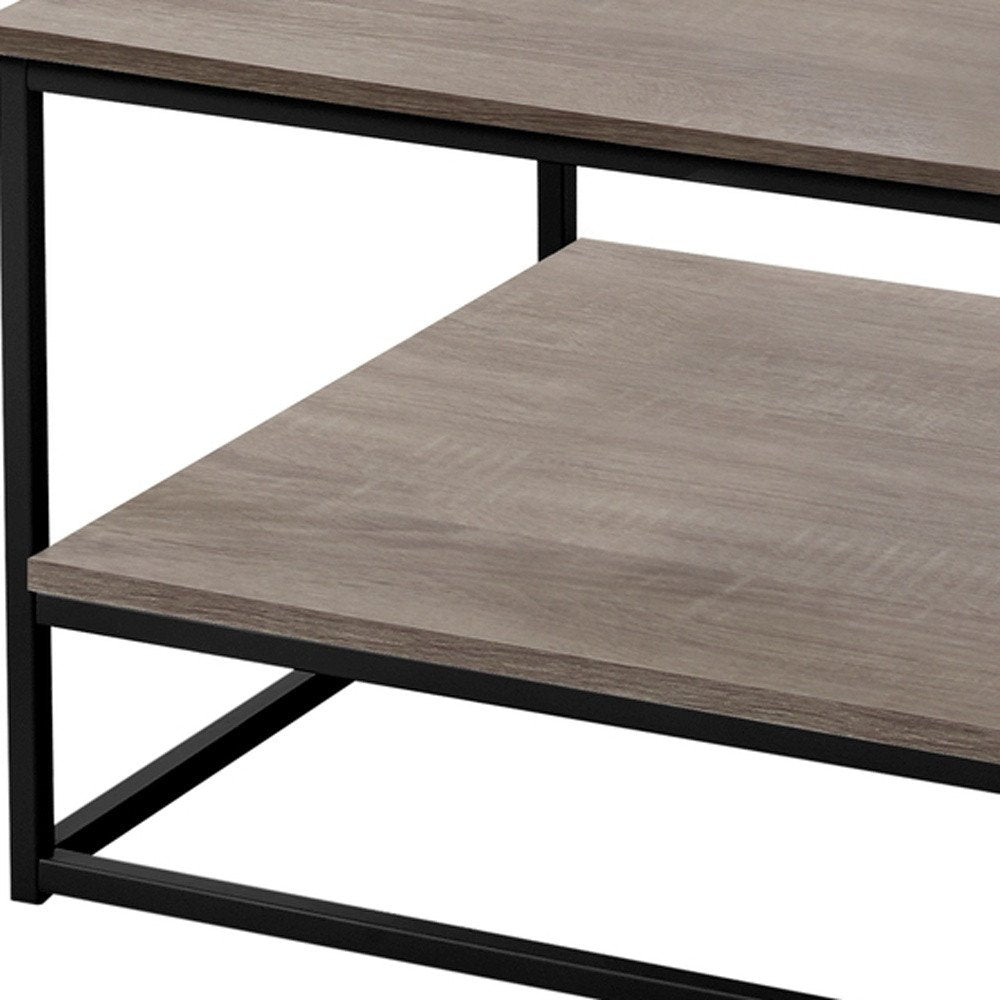 Set of Three 42" Taupe And Black Metal Coffee Table With Shelf HomeRoots
