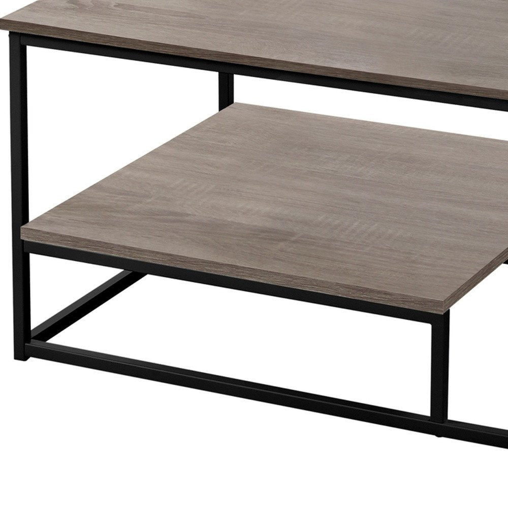 Set of Three 42" Taupe And Black Metal Coffee Table With Shelf HomeRoots