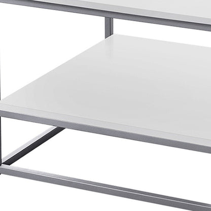 Set of Three 42" White And Silver Metal Coffee Table With Shelf HomeRoots