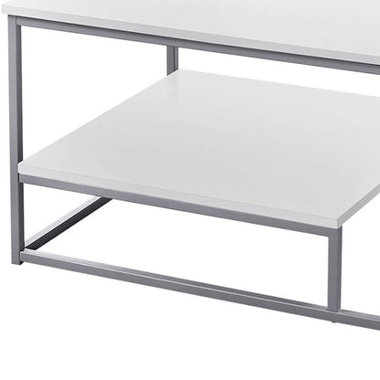Set of Three 42" White And Silver Metal Coffee Table With Shelf HomeRoots