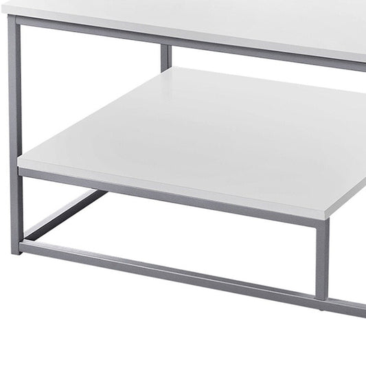 Set of Three 42" White And Silver Metal Coffee Table With Shelf HomeRoots