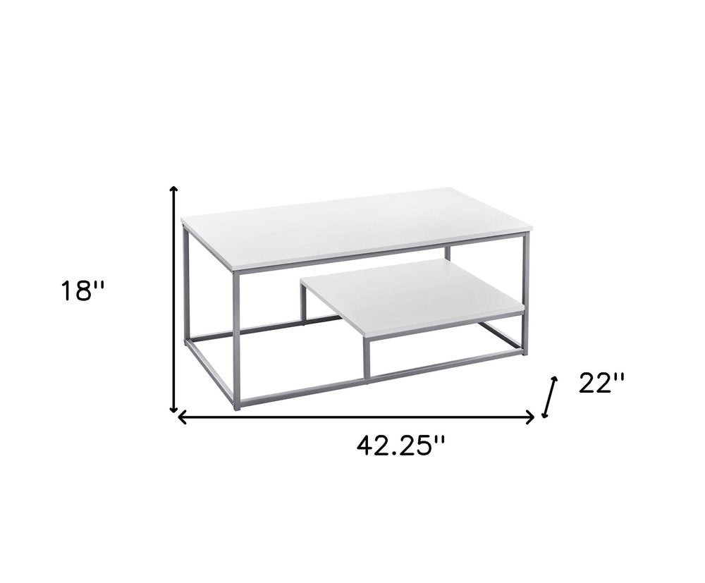 Set of Three 42" White And Silver Metal Coffee Table With Shelf HomeRoots