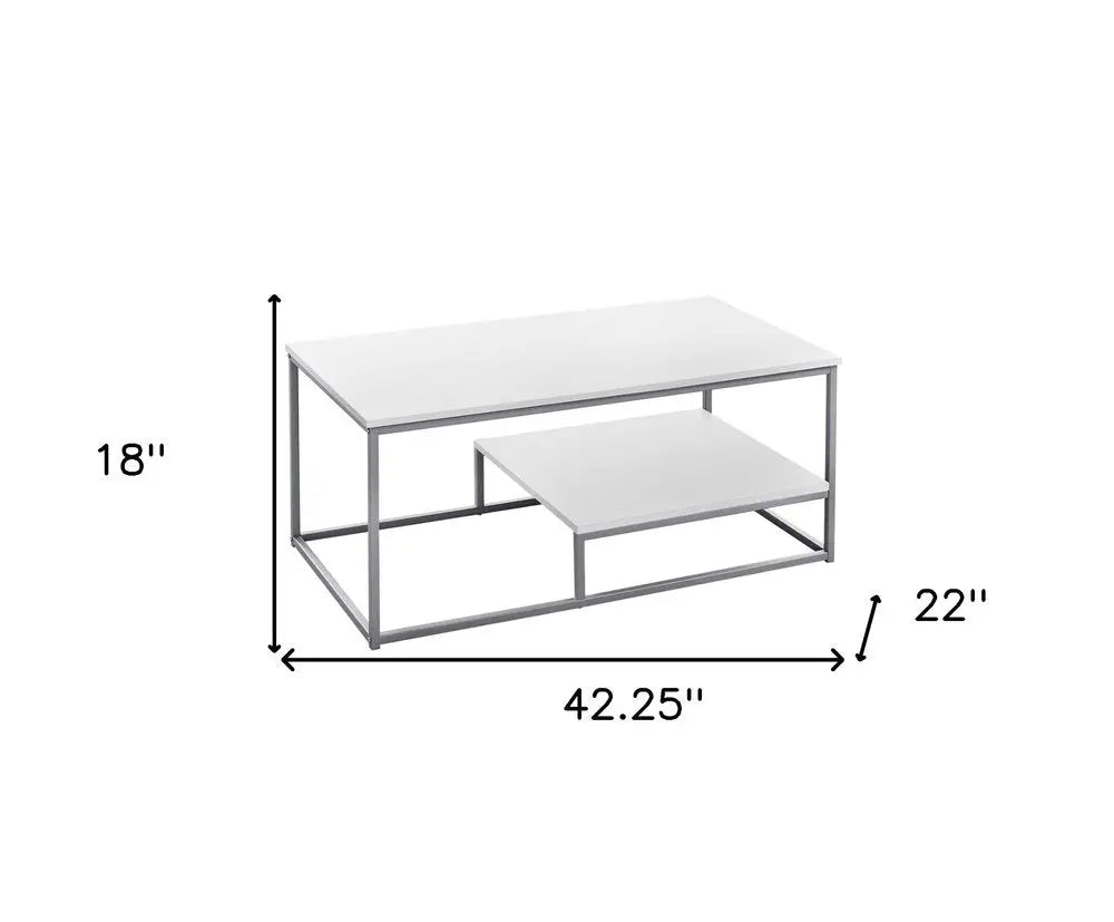 Set of Three 42" White And Silver Metal Coffee Table With Shelf HomeRoots