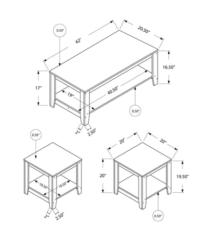 Set of Three 42" Gray Coffee Table With Shelf