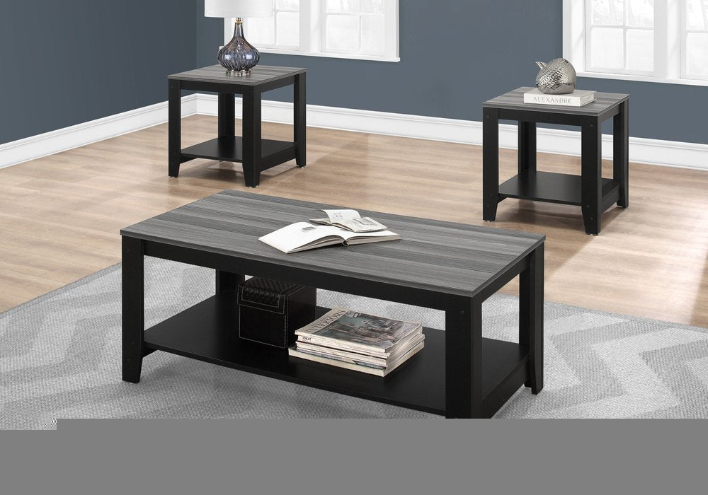 Set of Three 42" Gray And Black Coffee Table With Shelf HomeRoots