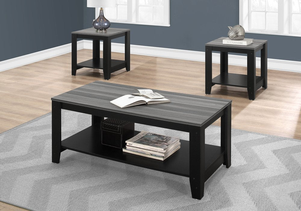 Set of Three 42" Gray And Black Coffee Table With Shelf HomeRoots