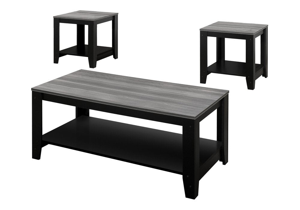 Set of Three 42" Gray And Black Coffee Table With Shelf HomeRoots