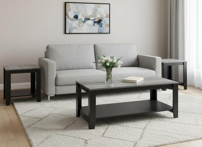 Set of Three 42" Gray And Black Coffee Table With Shelf HomeRoots
