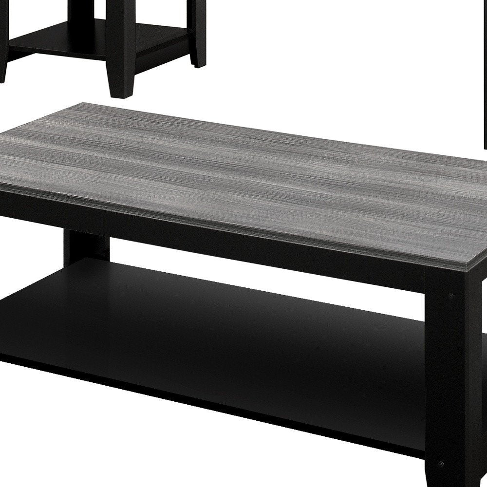 Set of Three 42" Gray And Black Coffee Table With Shelf HomeRoots