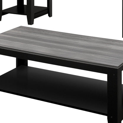 Set of Three 42" Gray And Black Coffee Table With Shelf HomeRoots