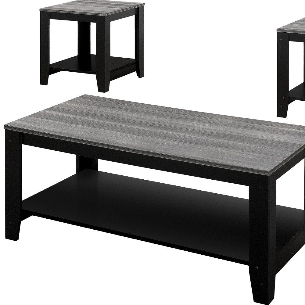 Set of Three 42" Gray And Black Coffee Table With Shelf HomeRoots