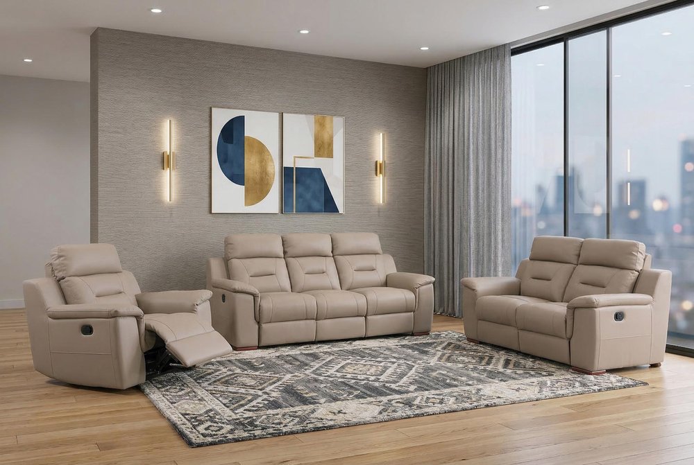 Three Piece Indoor Beige Genuine Leather Five Person Seating Set HomeRoots