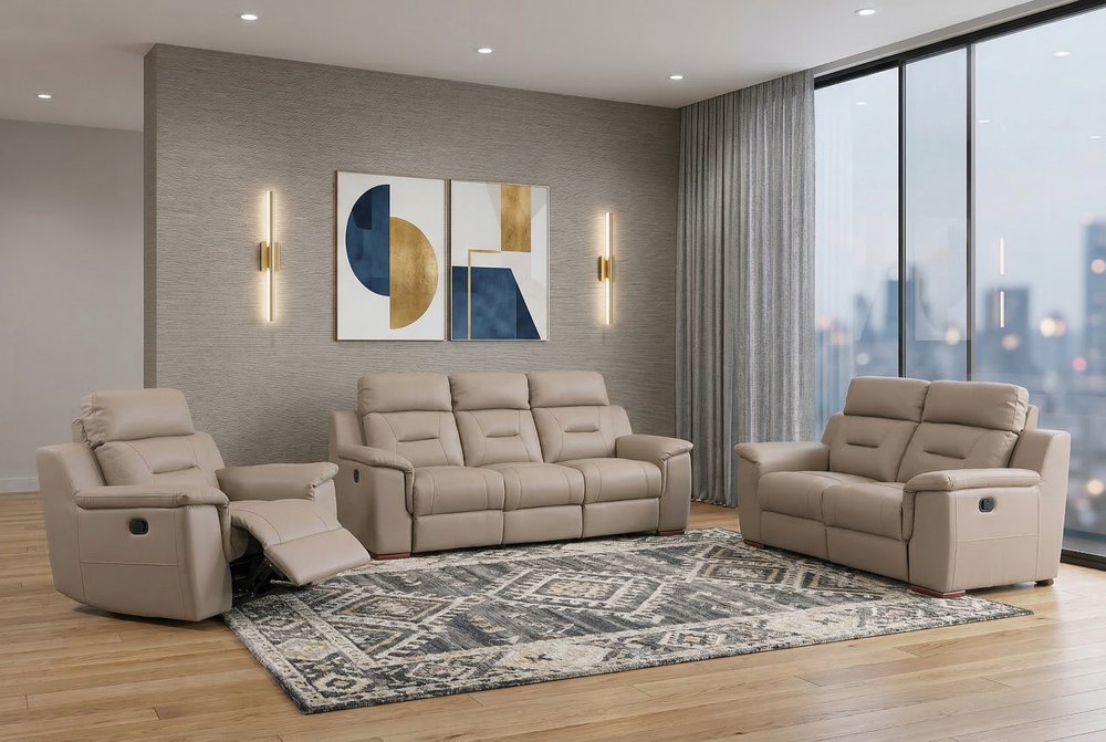 Three Piece Indoor Beige Genuine Leather Five Person Seating Set HomeRoots