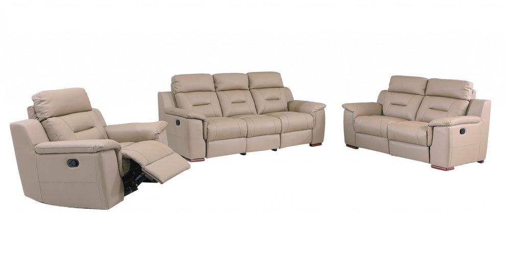Three Piece Indoor Beige Genuine Leather Five Person Seating Set HomeRoots