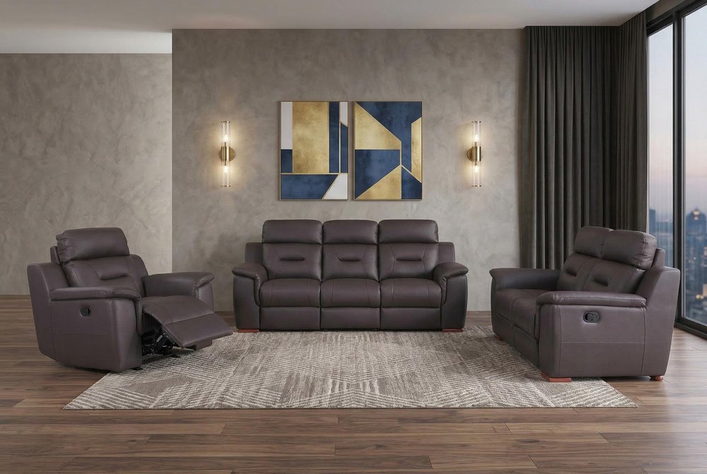 Three Piece Indoor Brown Genuine Leather Five Person Seating Set HomeRoots