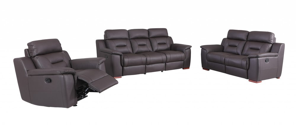 Three Piece Indoor Brown Genuine Leather Five Person Seating Set HomeRoots