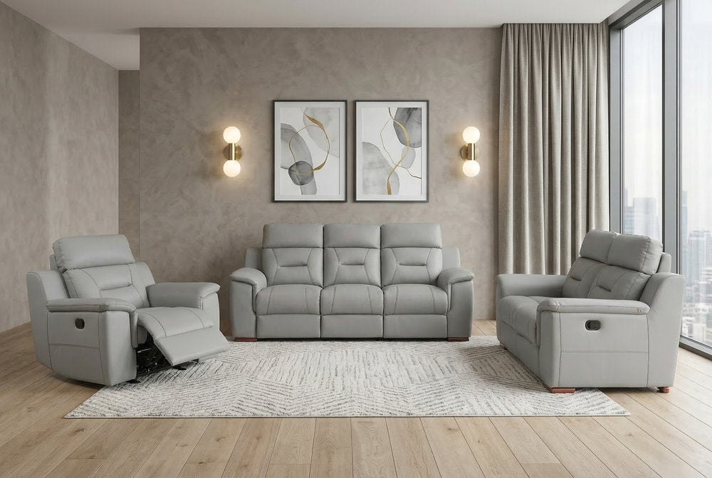 Three Piece Indoor Gray Genuine Leather Five Person Seating Set HomeRoots