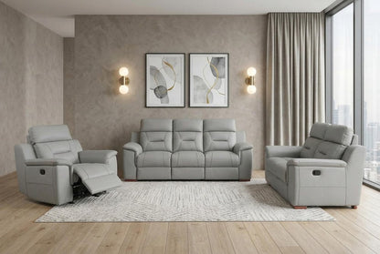 Three Piece Indoor Gray Genuine Leather Five Person Seating Set HomeRoots