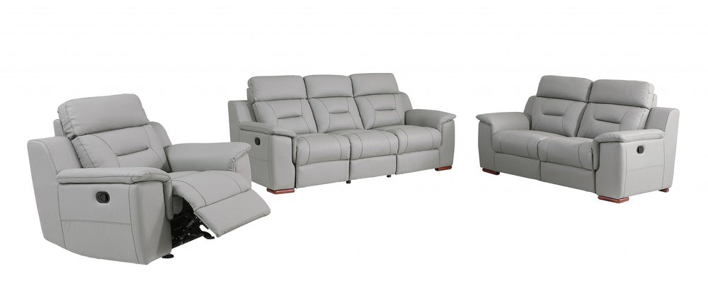Three Piece Indoor Gray Genuine Leather Five Person Seating Set HomeRoots