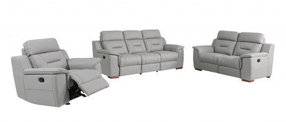 Three Piece Indoor Gray Genuine Leather Five Person Seating Set HomeRoots