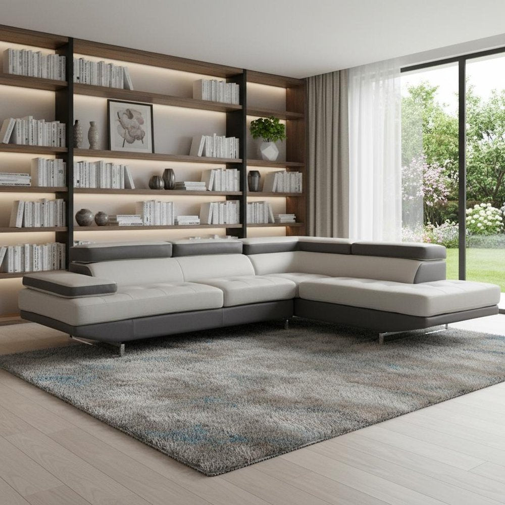 Gray Leather L Shaped Two Piece Corner Sectional HomeRoots