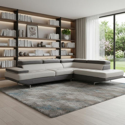 Gray Leather L Shaped Two Piece Corner Sectional HomeRoots