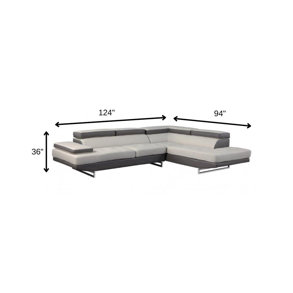 Gray Leather L Shaped Two Piece Corner Sectional HomeRoots