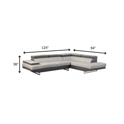 Gray Leather L Shaped Two Piece Corner Sectional HomeRoots